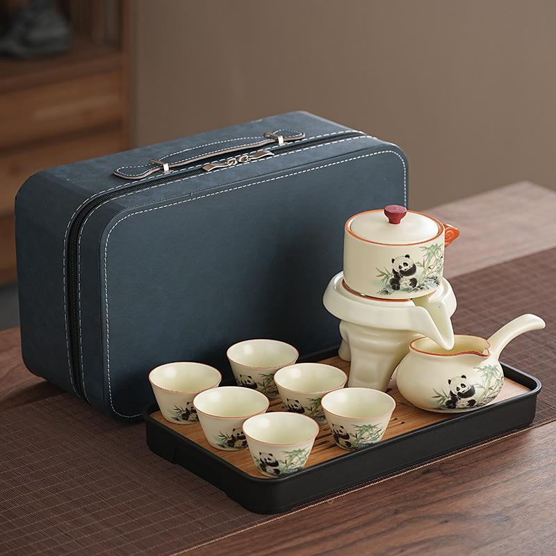 Ru kiln panda automatic tea set, portable express cup, outdoor camping tea maker, carry bag with you when you go out