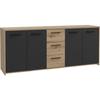 PILVI Sideboard - Contemporary Style - Melamine Particles - Artisan Oak and Black Decor - 4 Doors + 3 Drawers - L179.2 X D42 X H74.5