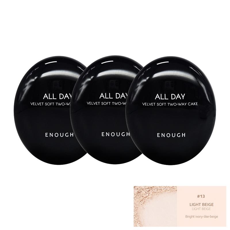 ENOUGH Бархатистая пудра-компакт для лица All Day Velvet Soft, двухсторонний спонж, SPF28 PA++ 12 г + Запасной блок 12 г (9 вариантов)
