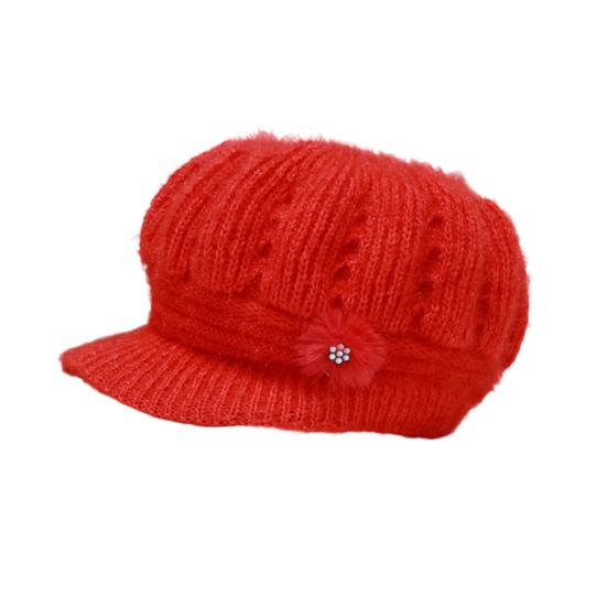 Женская вязаная шапка с удлиненным козырьком, утолщенная плюшевая зимняя шапка, однотонная, с цветочным декором, теплая шапка, модные аксессуары