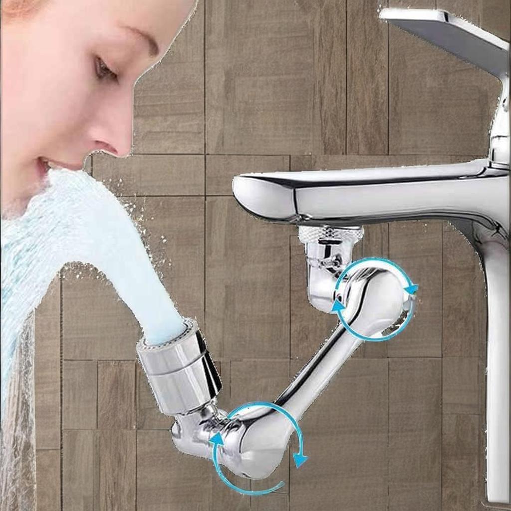 Universal 1080 Degree Swivel Robotic Arm Chrome Modern Bathroom Extension Faucet with Rotatable Spout Water Saving Shower Heads