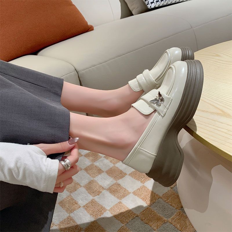 Женские туфли-лодочки на среднем каблуке с круглым носком на платформе кожаные повседневные лоферы обувь для женщин оптом Y2k в продаже корейский стиль 39