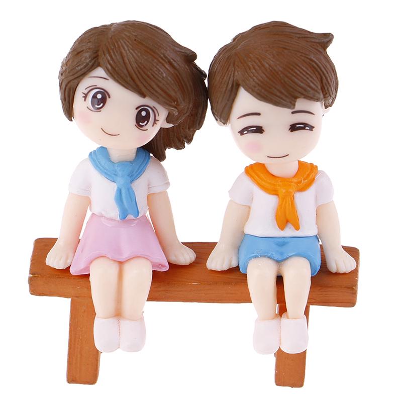 1Set Sweet Couple Diy Mini Miniature Figurine Garden Deco Seat Micro Landscape