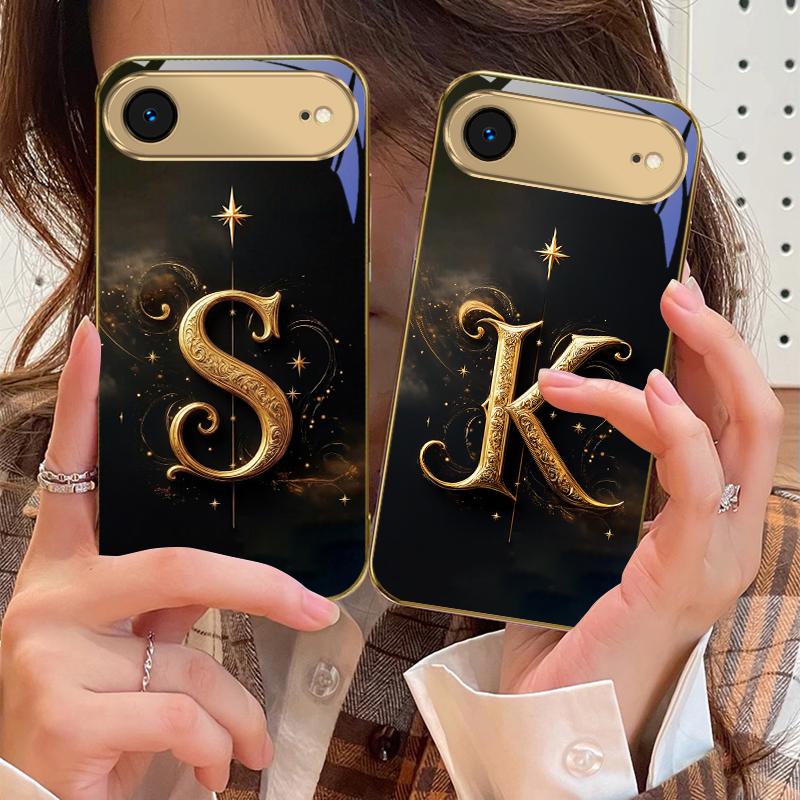 Магические буквы "K S A" Для IPhone 17Pro Max 16 17 Pro oMax 15 Pro 14 13 Plus 12Mini 11ProMax XR 16E Air Золотой стеклянный чехол для телефона