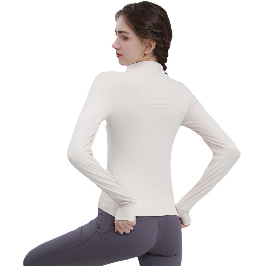 Women's High Collar Quick-Dry Yoga Jacket - Slim Fit, Non-Slip Zipper, Long Sleeve, Nude Feel Sportswear