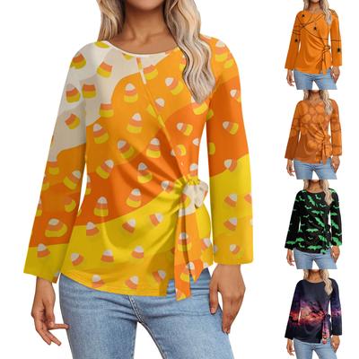 Женские топы с длинным рукавом Летние асимметричные футболки Приталенные повседневные топы Футболки Пуловеры Топы на Хэллоуин Футболки Летние топы Топы с коротким рукавом