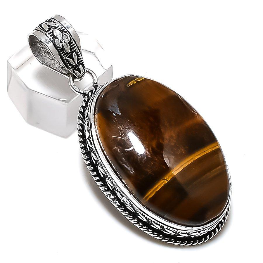 Камень Тигровый глаз Ручной работы Серебро 925 пробы Подарок Ювелирное украшение Подвеска 2,25" U0f95
