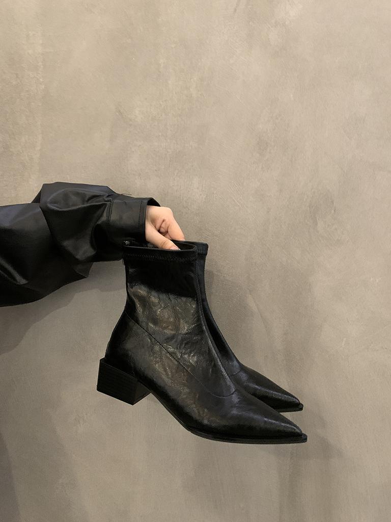 Корейские ботильоны с острым носком на высоком каблуке, короткие ботинки, женская обувь, новинка 2024 года, одинарные ботинки, французские коричневые тонкие ботинки Martin