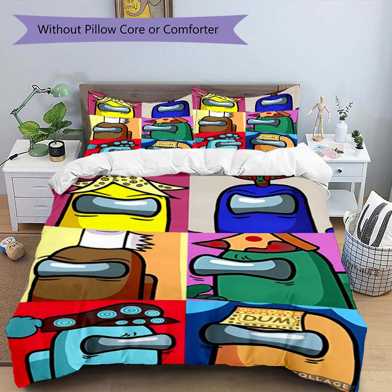 3pcs Duvet Cover Set (1*Duvet Cover + 2*Pillowcase, Without Core), Among Us Print Bedding Set, Bedroom Decor, All‑Season, Birthday Gift