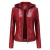 European and American Style Women's Faux Leather Jacket with Fleece Lining, Hooded, Short Length, Warm and Casual Jacket for Autumn and Winter.