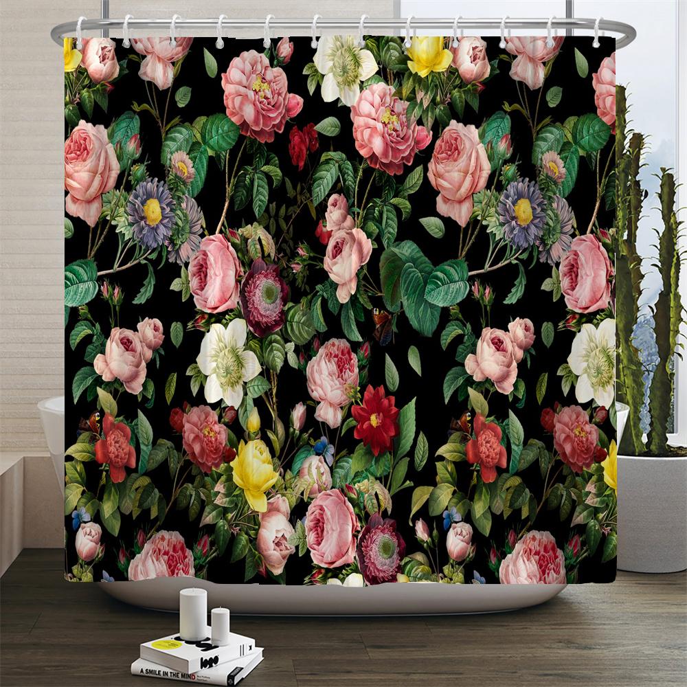 Европейские цветущие цветы Занавеска для душа Сельский стиль Украшение дома 180x200см Водонепроницаемая ткань Занавески для ванной с крючками