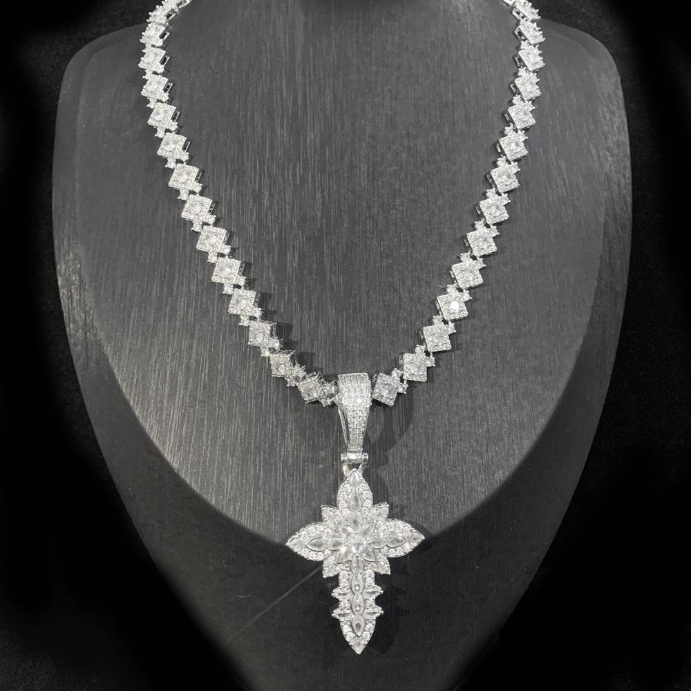 Collar Hop Para Hombre Cross Pendant with Cuban Chain CZ Jewelry Set Ready Stock Bulk