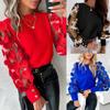 Women's Long Sleeve Shirt Pattern Loose Leisure Pullover T-Shirt Crew Neck Blouse