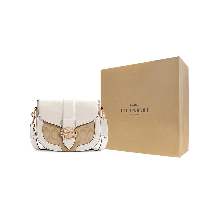 COACH Georgie PVC With Leather Saddle Bag, Shoulder Bag, Crossbody Bag Small Women's Beige & Light Khaki C2806-IMDQC