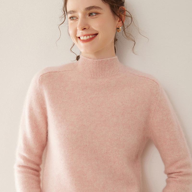 Женский кашемировый зимний свитер - Полувысокая горловина, Толстая вязка, Рукав реглан, Пуловер свободного кроя.