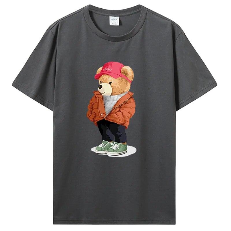 Уличная мода, одежда плюшевого мишки, унисекс, летние брендовые футболки, топы с короткими рукавами, ретро футболка унисекс, хлопковая футболка, уличная одежда Harajuku