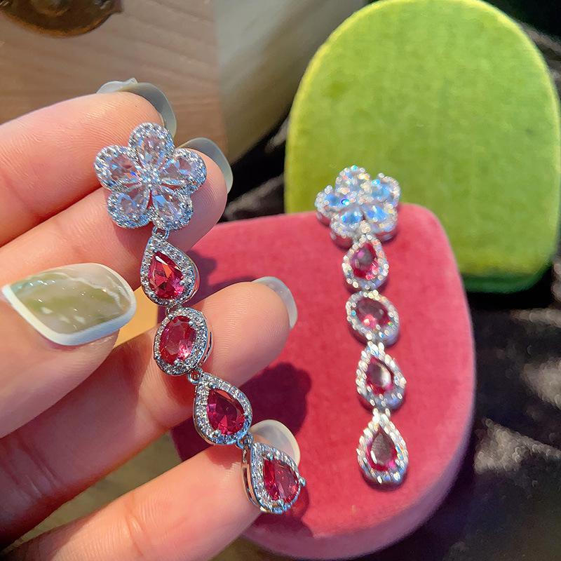 Серьги Mori Summer Fresh Apple Green Zircon Серьги Camellia Flower
