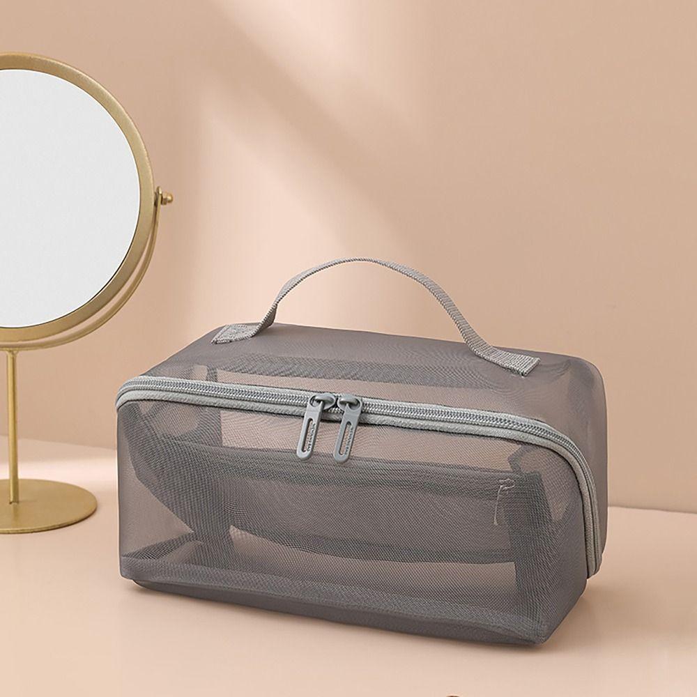 Простая сетчатая косметичка большой емкости со звездной молнией, черная серая косметичка для путешествий, удобный несессер для туалетных принадлежностей