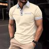 Men's Lapel Plaid Patchwork Chest Pocket Polo Shirt Sportwear Solid Color Top Beach Youth Fashion Men Short Sleeve T Shirts