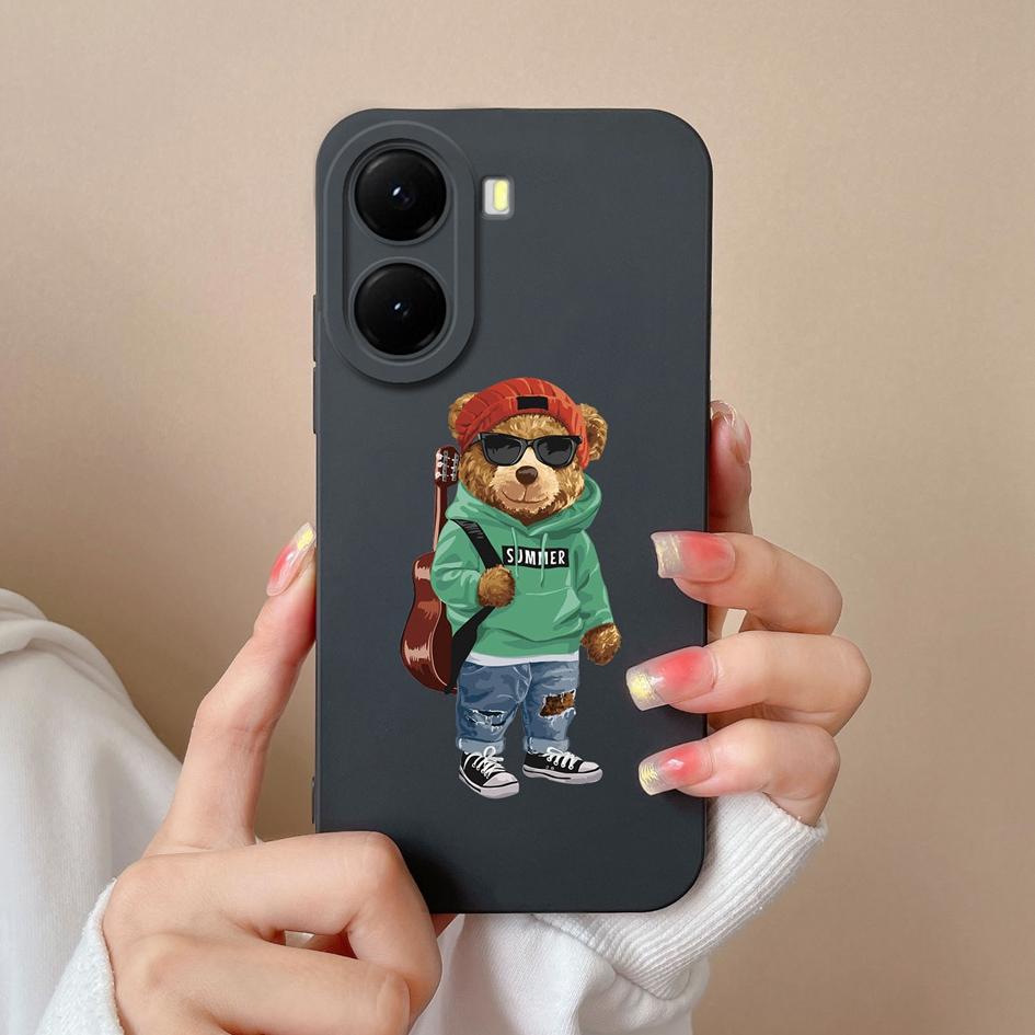 Чехлы для Redmi A2 13 14C A1 Turbo 4 A4 K70 Ultra A5 14R с милым рисунком панды и маленького медведя жидкий силиконовый пылезащитный защитный чехол для Redmi