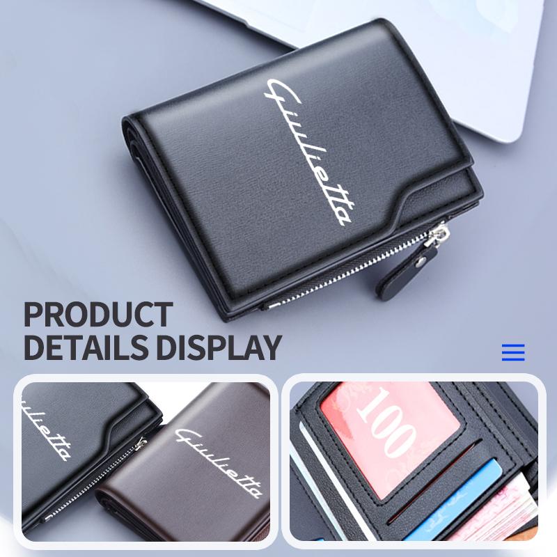 WTOM1 For Alfa Romeo Car Styling Leather Men Wallets Vintage Trifold Wallet Zip Coin Pocket Purse Giulietta 940 2010-2014 2015-2022