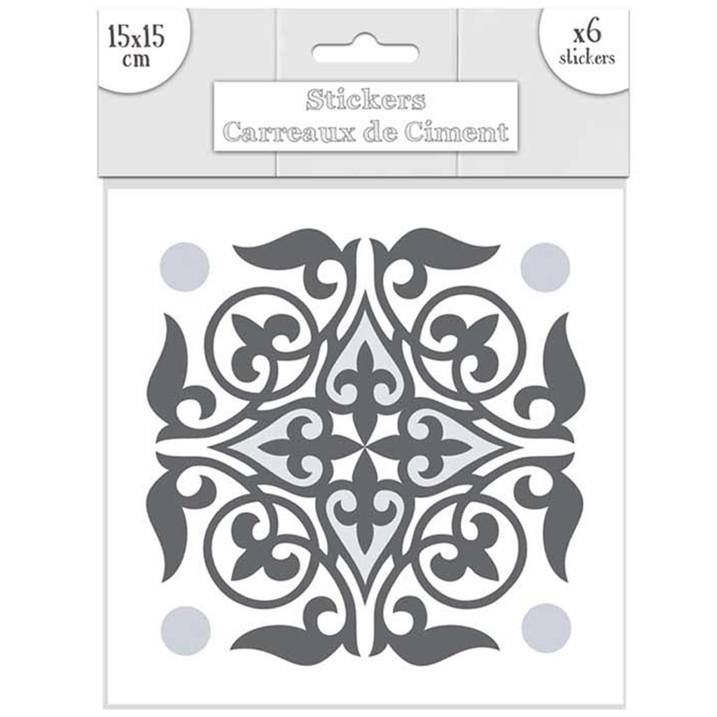 Les Trésors De Lily [Q7349] - Set of 6 Gray 'Cement Tiles' Stickers - 15x15 Cm