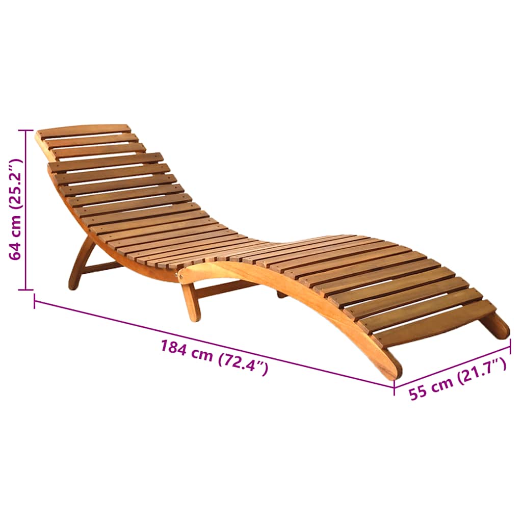 Folding Sun Lounger with Cushion Solid Acacia Wood