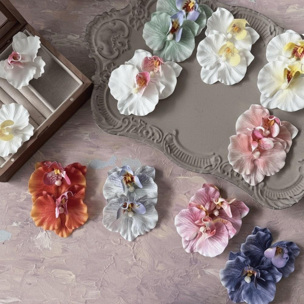 6pcs 9cm Butterfly Orchid Flower Head Fake Flower Head Hair Clips/Boutonniere/Cake Decoration
