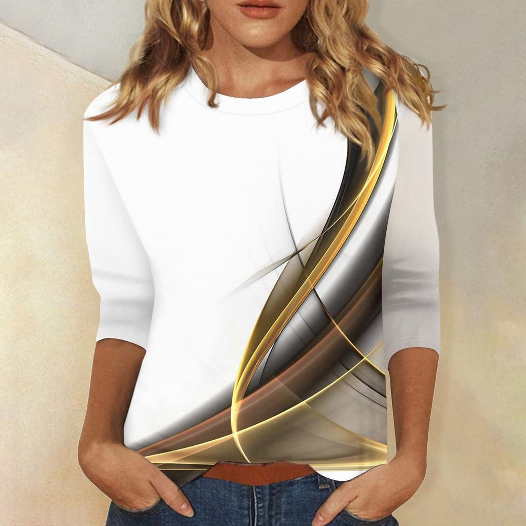 Рубашки с рукавом 3/4 для женщин, футболки с графическим принтом, блузки, повседневные базовые топы, пуловеры