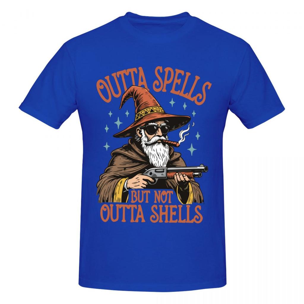 Unisex Funny Wizard Meme Outta Spells But Not Outta Shells Fun T Shirt Streetwear Oneck Cotton Tshirts