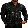 Men Christmas Print Long Sleeve Shirt Santa Reindeer Snowman Man Lapel Button Up Shirts Xmas Holiday Party Casual Tops For Men