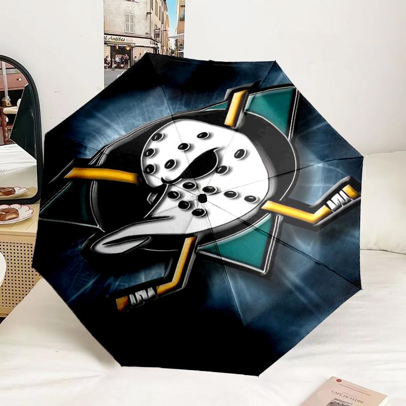 Anaheim Ducks Hockey Team Automatic Folding Umbrella - 8-Rib Travel Umbrella with Auto Portable Case, Ideal Gift for Birthdays
