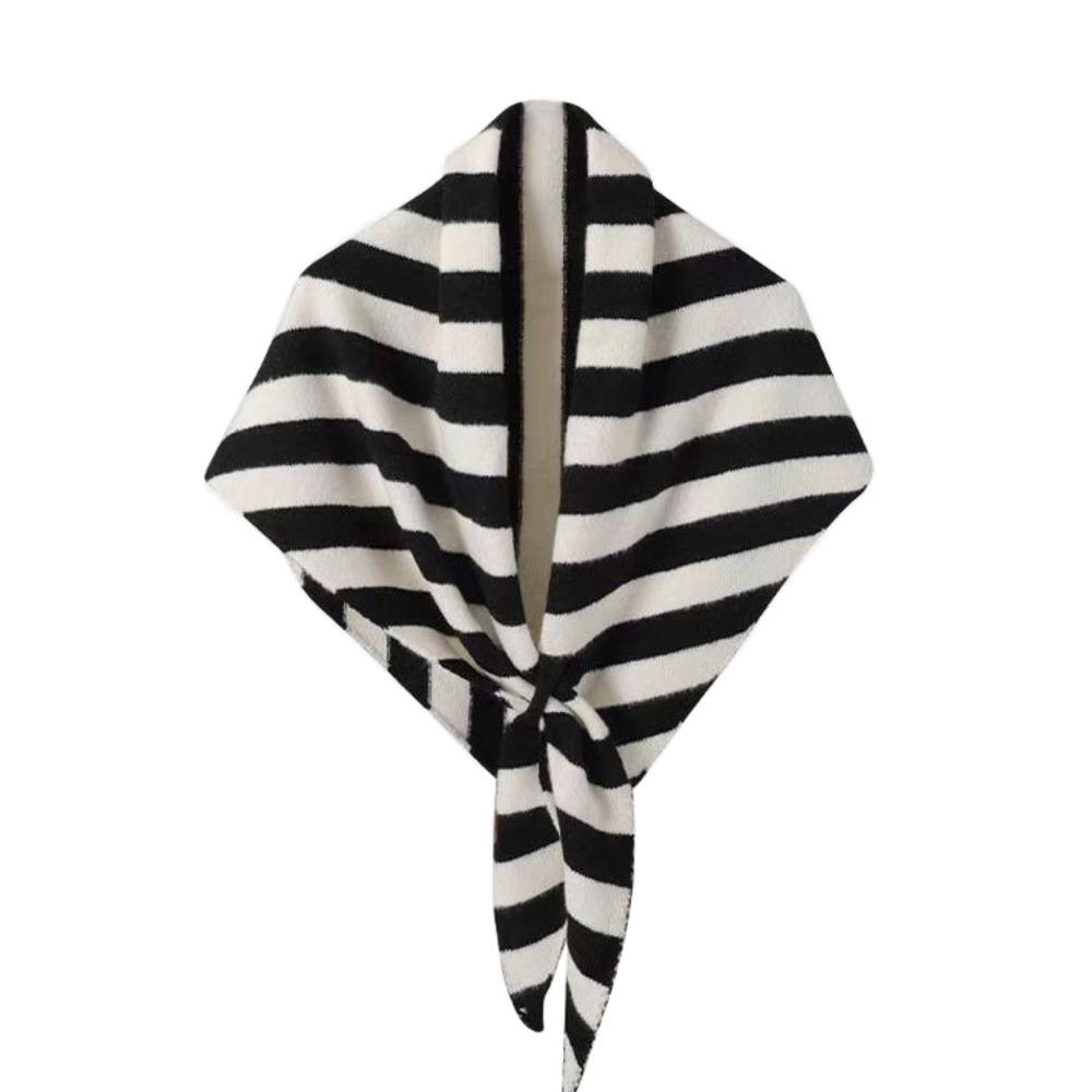 Plush Knitted Triangle Scarf Korean Style Cape Wraps Retro Striped Scarf Autumn Winter