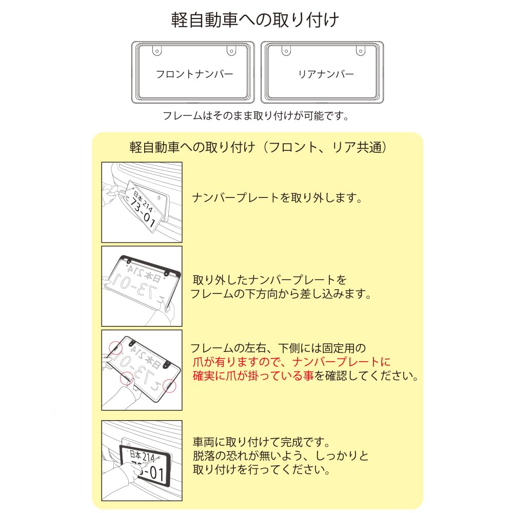 NanoSight License Plate Frame, Gloss White, Light Car, Ordinary Car, Looks Small, Yellow Edge Concealed (Gloss White, 2 Pieces)