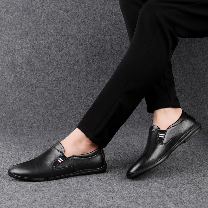 Fashion Lightweight Walking Flats Fashion Men's Leather Loafers Slip-On Comfortable Casual Shoes Breathable Driving Moccasins for Men
