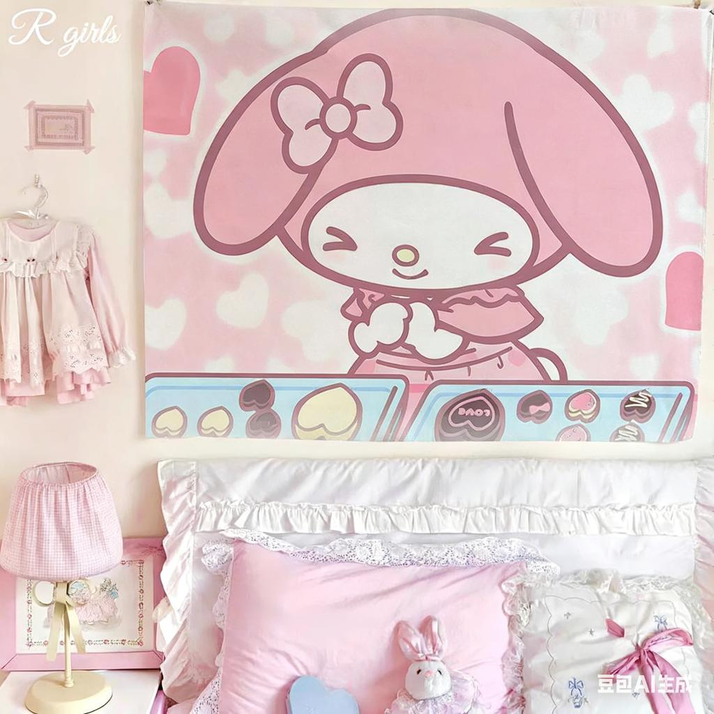 Милый Гобелен My Melody Кавайный Принт Sanrio с Кроликом Настенное Украшение для Комнаты Подростка Общежития Разные Размеры
