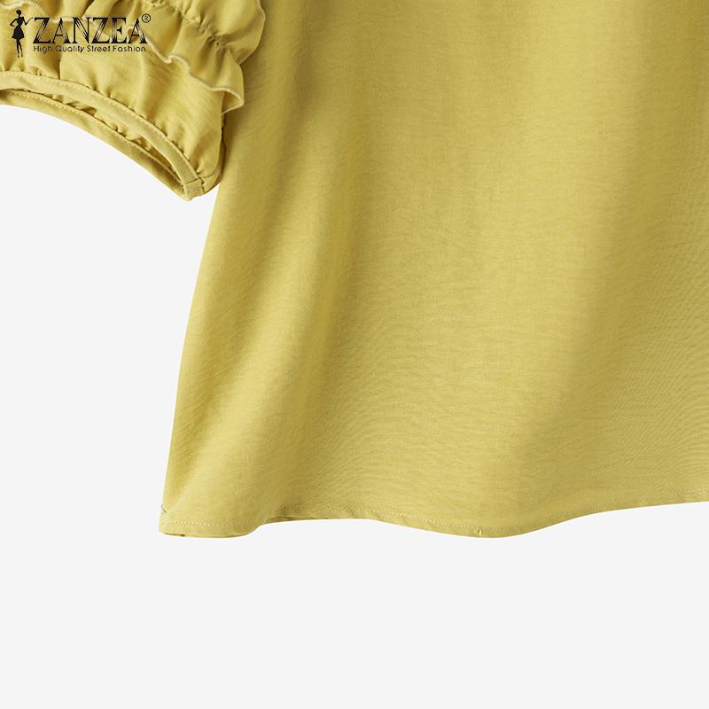 ZANZEA Женская повседневная блузка с круглым вырезом и рукавом 3/4 с оборками