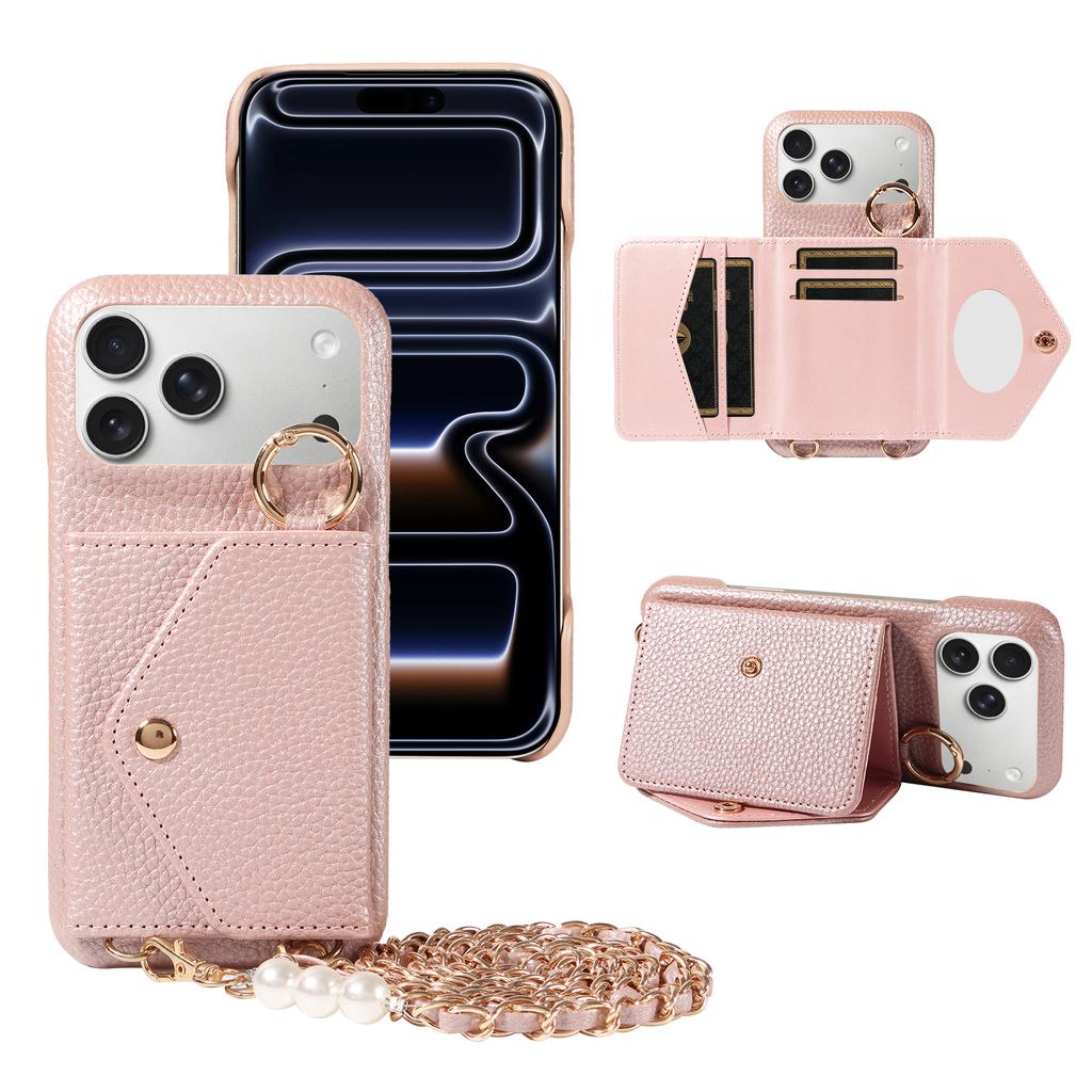 Новый дизайн чехол-кошелек из ПУ-кожи для IPhone17 16 15 14 13 12 11 Pro Max Plus Mini с ремешком через плечо, противоударный, с зеркалом