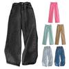 Women Jeans Straight Wide Leg High Waist Solid Color Loose Pockets Button Zipper Closure Retro Floor