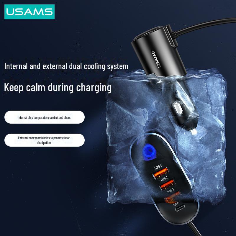 USAMS Высокомощный автомобильный адаптер-зарядное устройство с двумя USB-портами для прикуривателя - Один на два порта
