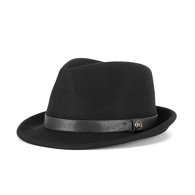 Hat autumn and winter pure wool top hat woolen retro French British jazz hat rolled edge felt hat