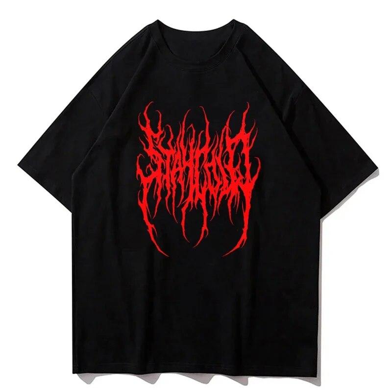 Loose Graphic T-shirt Unisex Hip Hop Graphic Goth Print Summer Short Sleeve Cotton Shirt Y2k Fashion Street Wear Harajuku