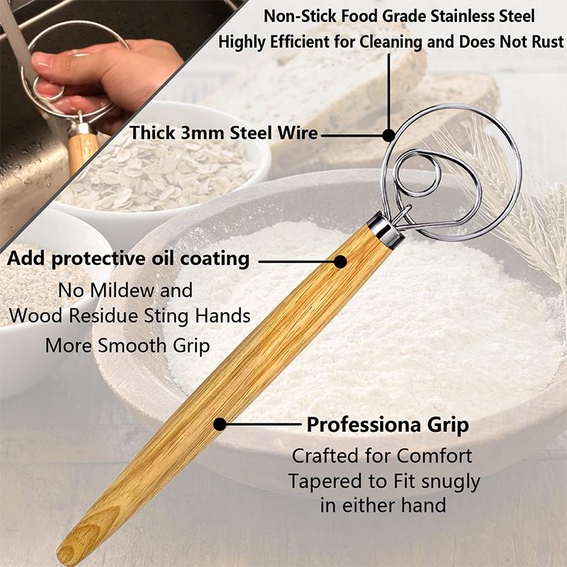 1 Piece Danish Dough Whisk Stainless Steel Dough Whisk Mixer Dutch Style Bread Dough Hand Mixer For Bread Batter Pastry YY040