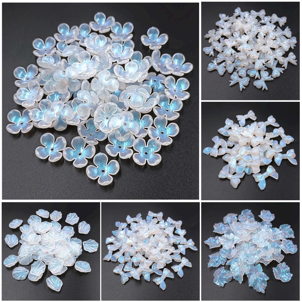 Home Party Supplies 10Pcs Fashion AB White Color DIY Jewelry Accessories Bowknot Flower Loose Beads Creative Leaf Petal Pendants Acrylic
