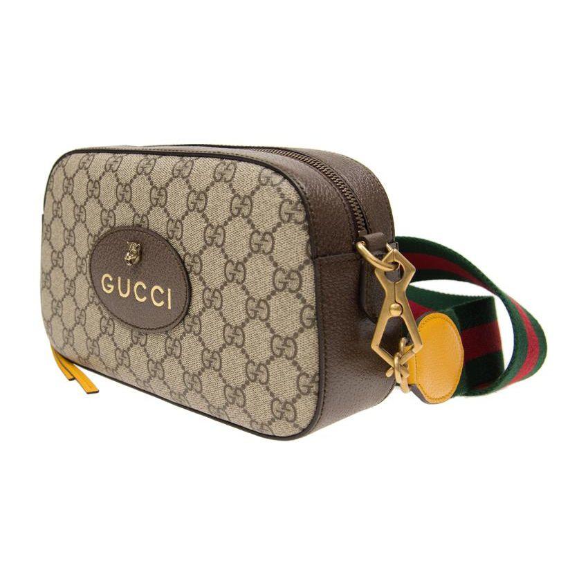 Gucci Серия Neo Vintage Логотип с золотой фольгой Металлическая голова тигра Монограмма Холст и кожа Сумка для камеры Унисекс Сумка через плечо Эбеновый коричневый 476466-K9GVT-8856