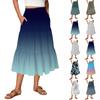 Women's Vintage Gradient Print Flowy Flared Ruffle A-Line Maxi Skirt