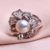 seniko Natural Freshwater Pearl Rings For Women Fashion Female Cubic Zirconia CZ Flower Ring Pearl Jewelry Adjustable Ring