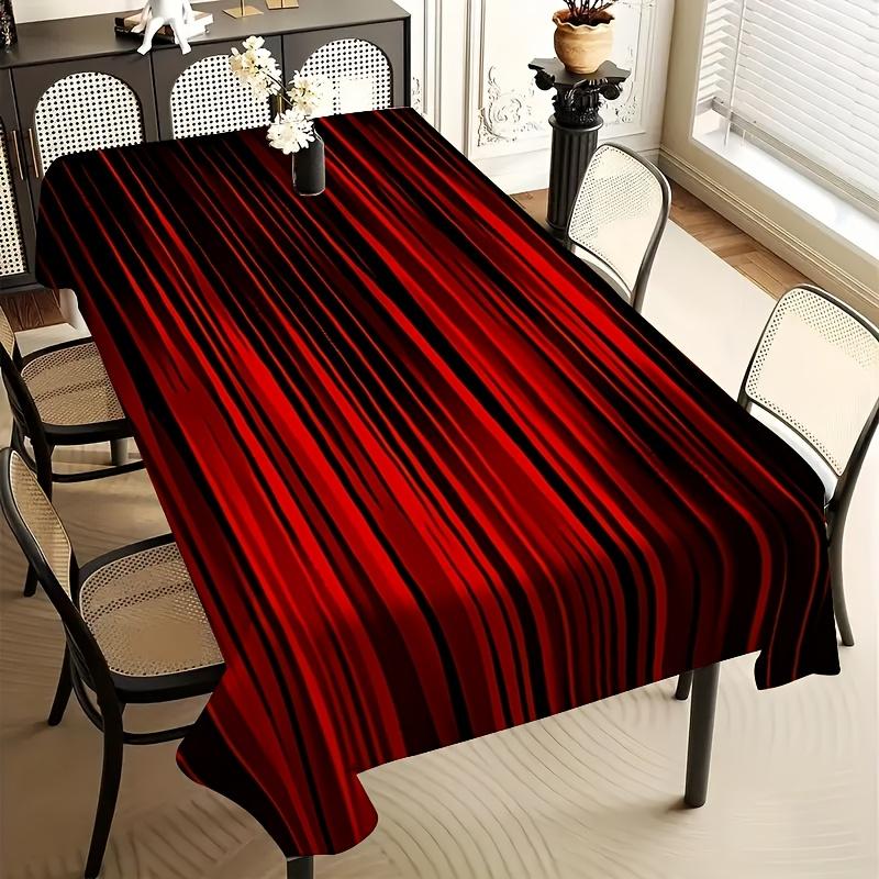 1pc Exquisitely Designed Rectangular Tablecloth with a Red Wavy Abstract Pattern, Made of Durable Polyester. Suitable for Kitchen and Dining Room Deco
