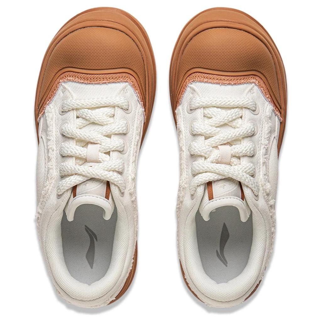 Li-Ning Honey Thick Sole Platform Sneakers Classic Comfortable Trendy Non-Slip Wear-Resistant Low-Top Women Sneakers White Brown AGCV096-1