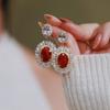 Винтажные Французские Королевские Овальные Красные Фианитовые Двухслойные Серьги-Подвески Halo Роскошные Свадебные Женские Ушные Украшения